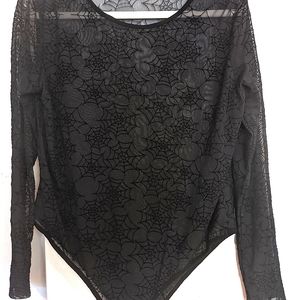 Spider Web black stretch mesh bodysuit top